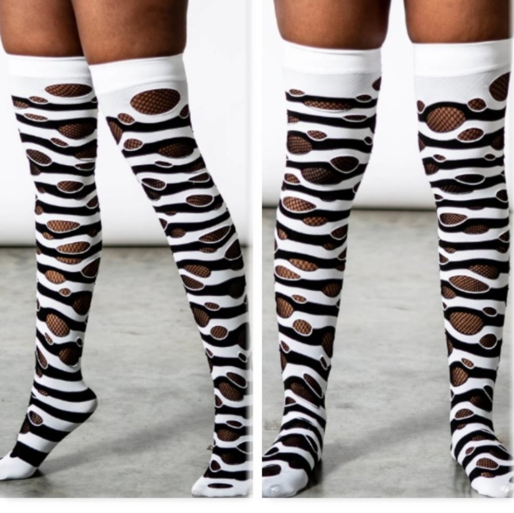 Killstar Wretched Soul Distress Thigh High Socks